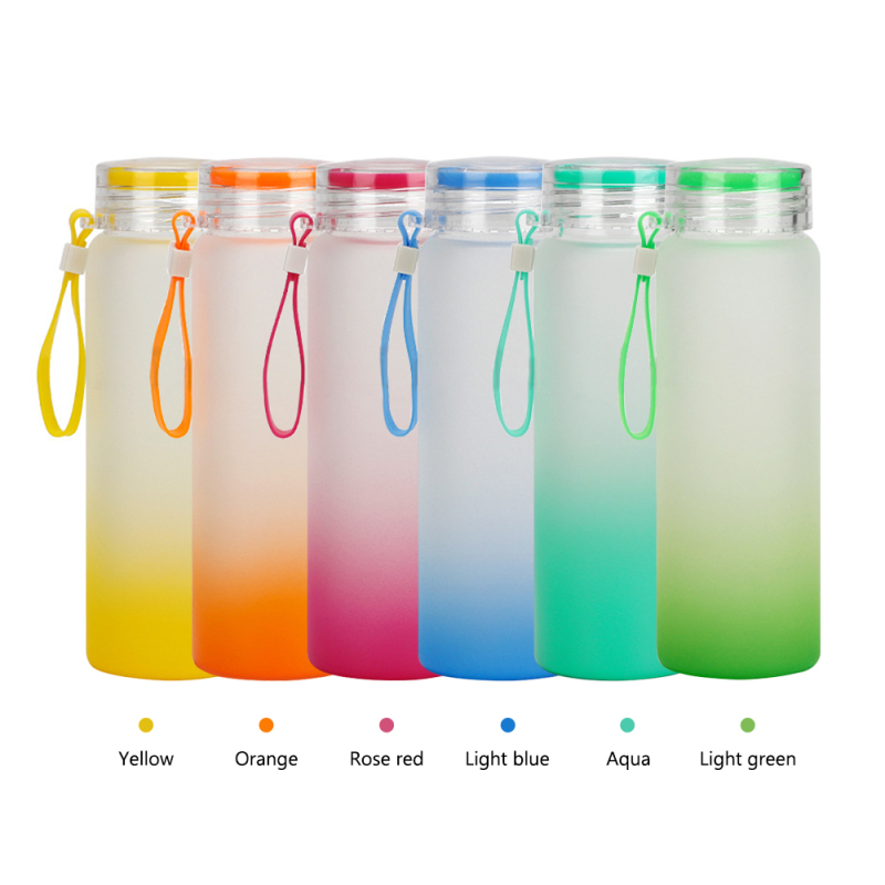 Wholesale Price Gradient Multi-color Frosted Colored Glass Cup Blank Sublimation 500ML Glass Mug