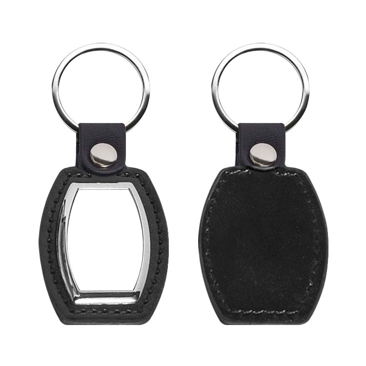 Popular Black Color PU Back Sublimation Keychain DIY Heat Transfer Blank Metal Key ring