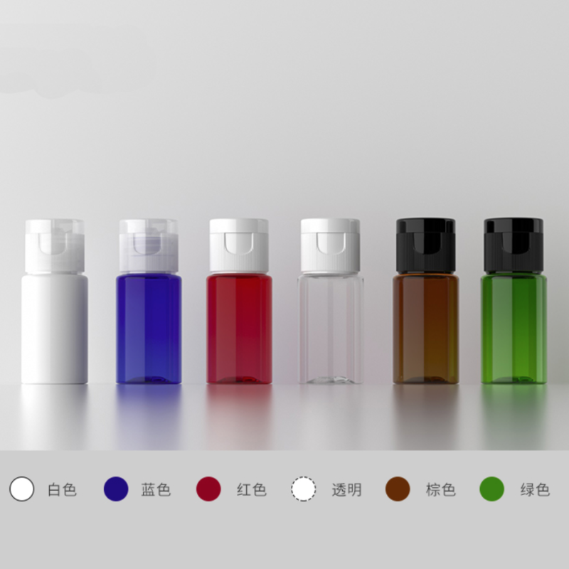 10ml ワンタッチキャップ付きPETボトル、ブルー、茶色、白い、赤い、緑、クリアーのカラーがあリます。