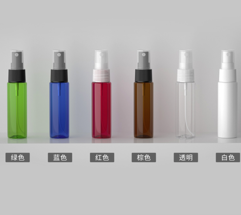 30ml ミストスプレー付きPETボトル、ブルー、茶色、白い、赤い、緑、クリアーのカラーがあリます。