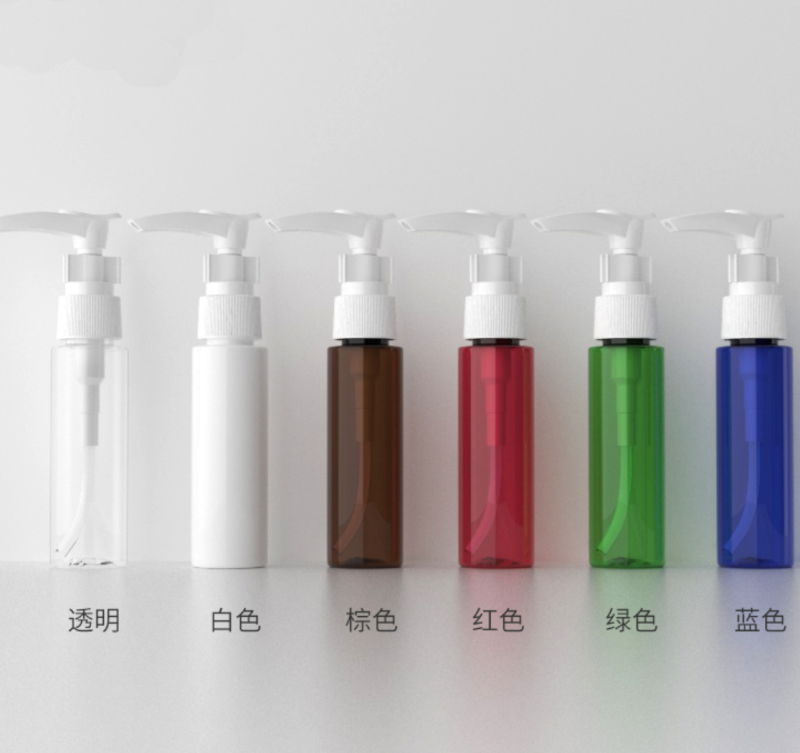 30ml 長いポンプ付きPETボトル、ブルー、茶色、白い、赤い、緑、クリアーのカラーがあリます。