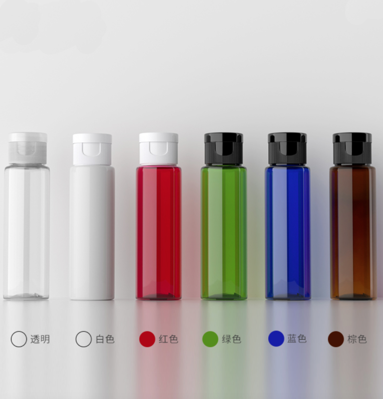 30ml ワンタッチキャップ付きPETボトル、ブルー、茶色、白い、赤い、緑、クリアーのカラーがあリます。
