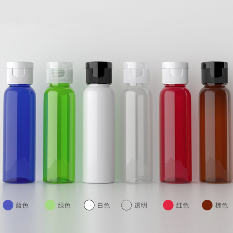 60ml ワンタッチ付きPETボトル、茶色、ブルー、緑、クリアー、白い、赤い、黒い在庫販売