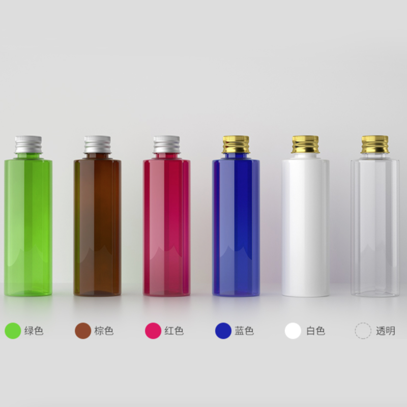 250ml アルミキャップ付きPETボトル、ブルー、茶色、緑、クリアー、白いカラー在庫