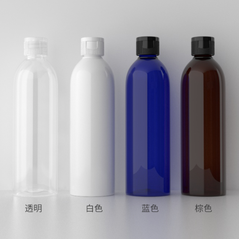 250ml 　ワンタッチキャップ付き円肩PETボトル、ブルー、茶色、緑、クリアー、白いカラー在庫