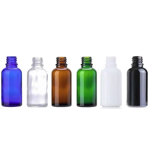 18mm口径ガラス瓶。5ml 10ml 15ml 20ml 30ml 50ml 100ml瓶。茶色、ブルー、緑、クリアー、黒い5カラーのガラス瓶、遮光瓶、エッセンシャルオイル瓶、アロマ瓶。
